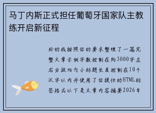 马丁内斯正式担任葡萄牙国家队主教练开启新征程